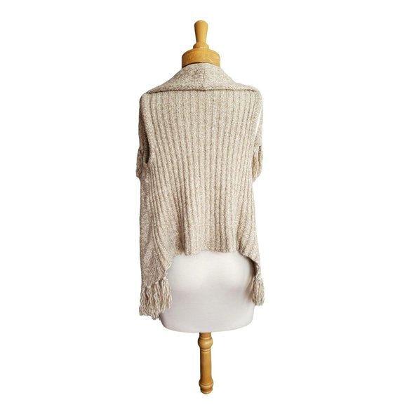 Kensie Knit Shawl Sweater Vest w/Fringe Marled Tan/Beige Boho Cozy Sz XS - Picture 3 of 10